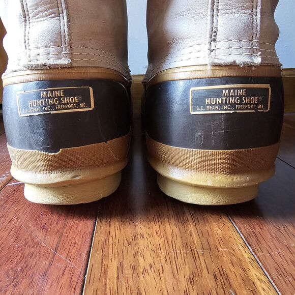 Vintage LL Bean Mens Maine Hunting Shoe Duck Boots Mens Sz 14 Leather Wool Lined - Picture 5 of 11
